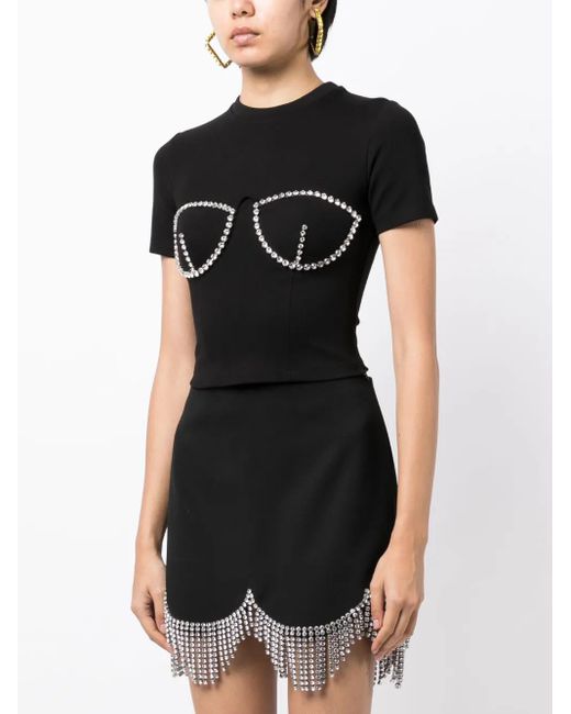 Area Black Bustier-style Crystal-embellished T-shirt