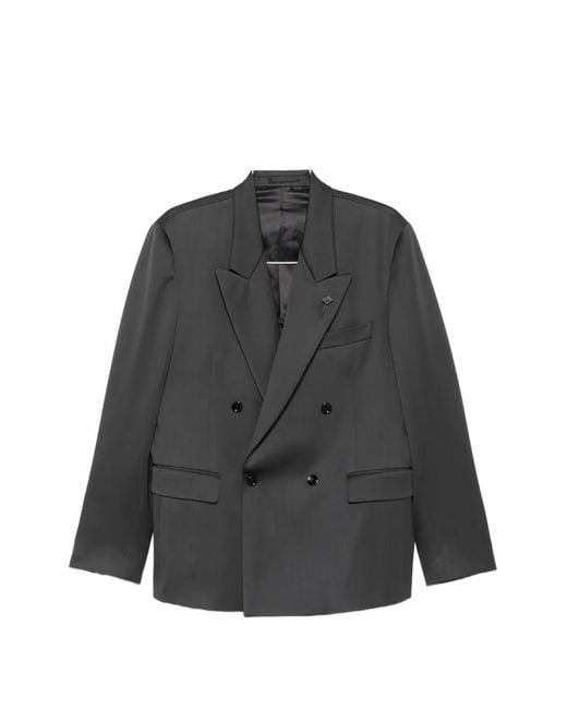 Lardini Black Double-Breasted Peak-Lapel Blazer for men