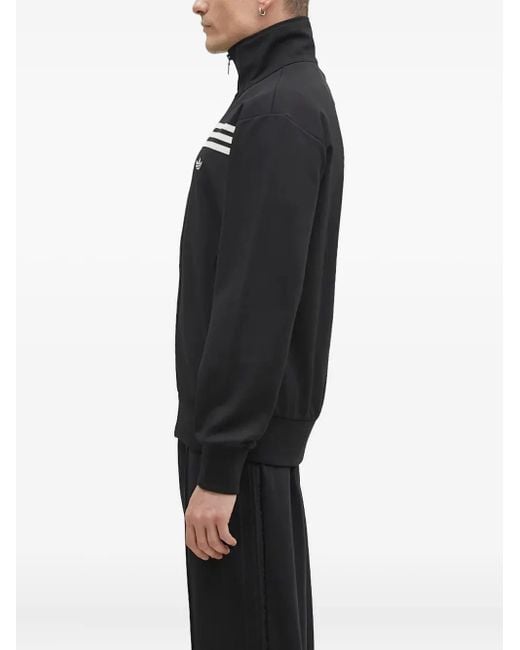 Adidas Black Three-Stripe Detail Zip-Up Sweatshirt for men