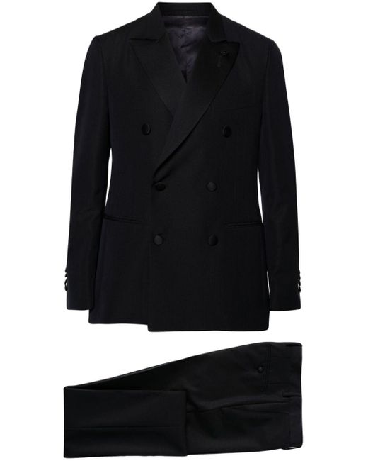 Lardini Black Double-breasted Wool-blend Suit for men