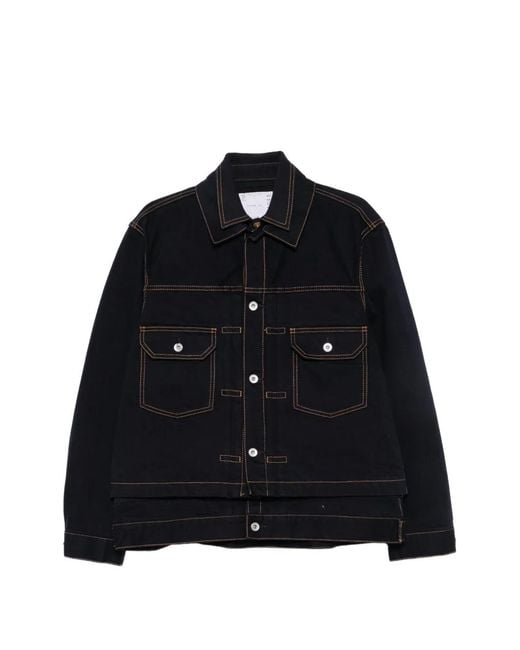 Sacai Black Layered-Design Denim Jacket for men