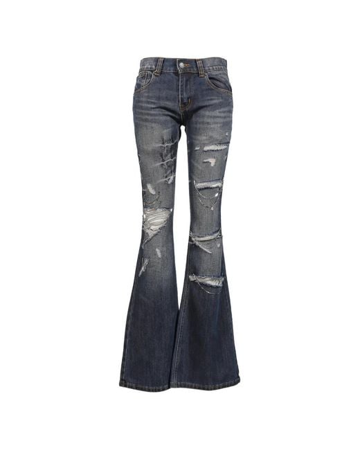 Jaded London Blue Distressed Chain-Link Jeans for men