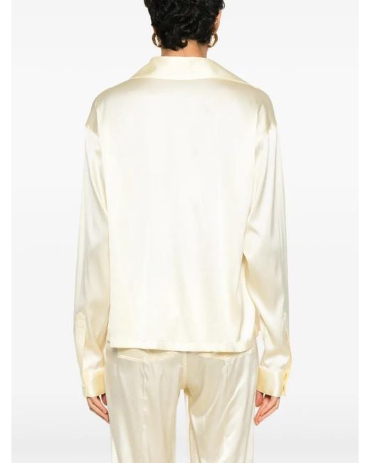 Tom Ford White Cream V-Neck Silk Top