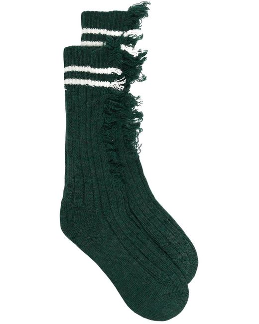 Maison Margiela Green Distressed Ribbed Socks for men