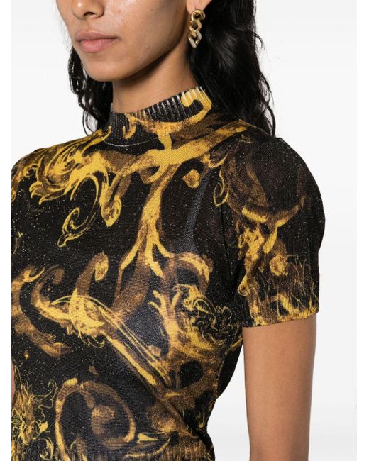 Versace Black Barocco-print Glitter Knitted Top
