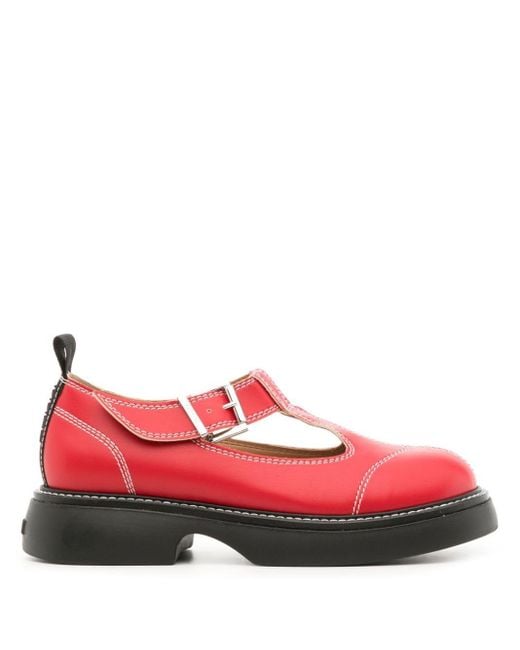Ganni Red Everyday Contrast-stitching Ballerina Shoes