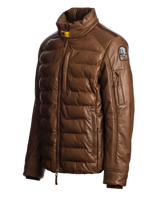 Parajumpers Brown Ernie Quilted Leather Jacket for men