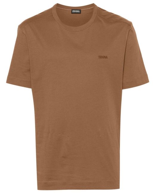Zegna T-shirt Met Geborduurd Logo in het Brown voor heren