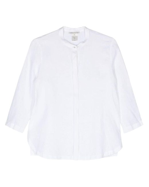 Stefano Mortari White Band-collar Linen Shirt