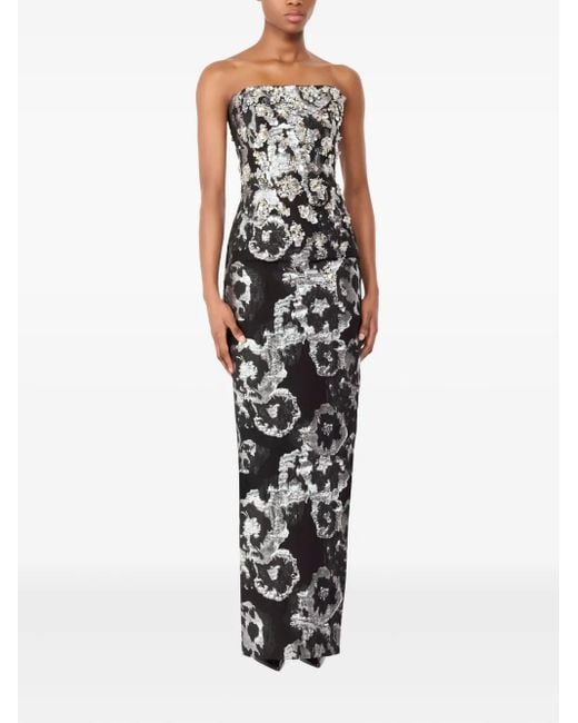 Jenny Packham White Floral-Jacquard Maxi Dress