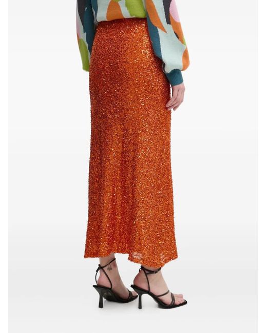 Never Fully Dressed Orange Sequin Midi Skirt