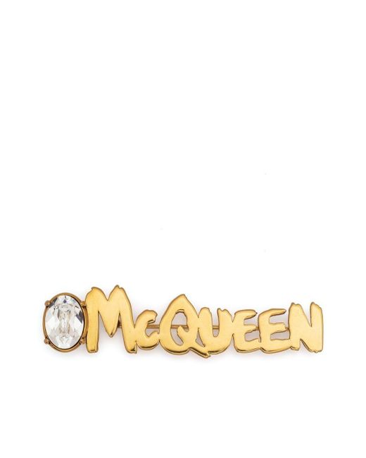 Alexander McQueen Logo Lettering Brooch in Gold (Metallic) | Lyst