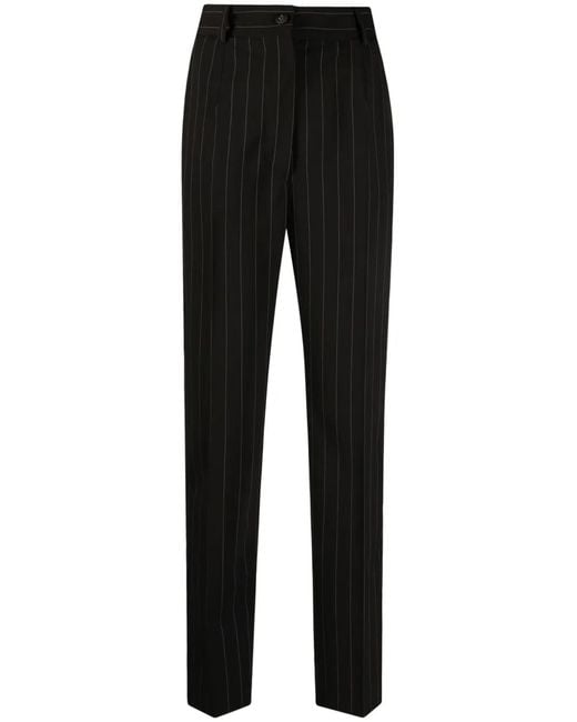 Dolce & Gabbana Black Stripe-Pattern Wool Tapered Trousers