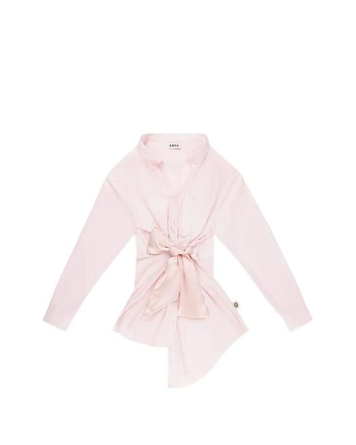 Area Pink Satin-Knot Oxford Shirt Dress