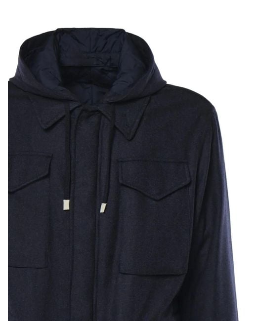 Eleventy Blue Hooded Multi-Pocket Jacket for men