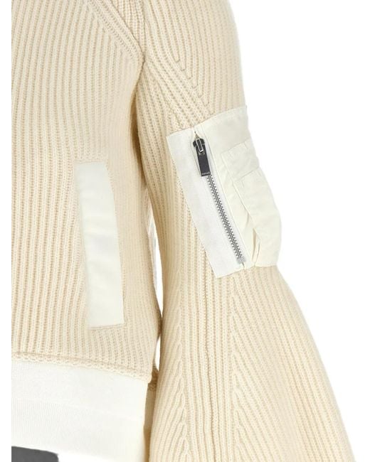 Sacai Natural Ribbed-Knit Panelled Jacket