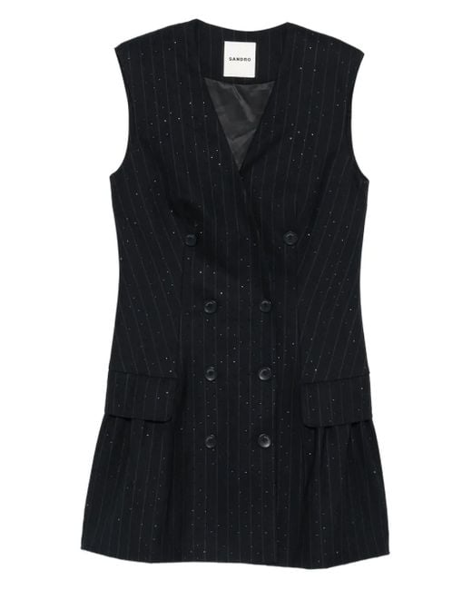 Sandro Black Rhinestone-Embellished Sleeveless Dress