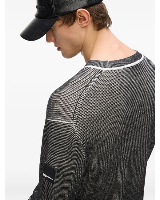 Karl Lagerfeld Gray Logo-Patch Waffle-Knit Sweater for men
