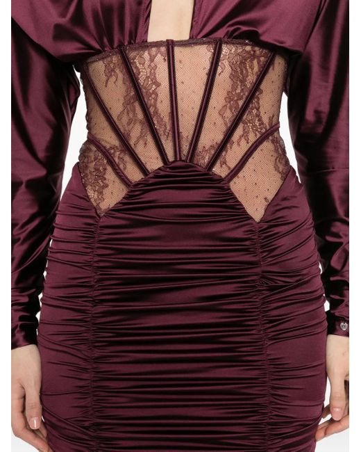Nissa Purple Lace Insert Satin Mini Dress