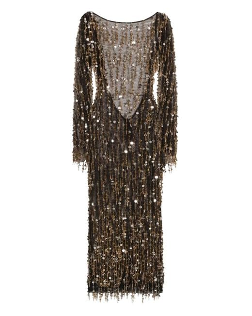 Dolce & Gabbana Mesh Midi-Jurk Met Open Achterkant En Pailletten in het Multicolor