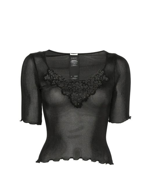 Saint Laurent Black Guipure Top