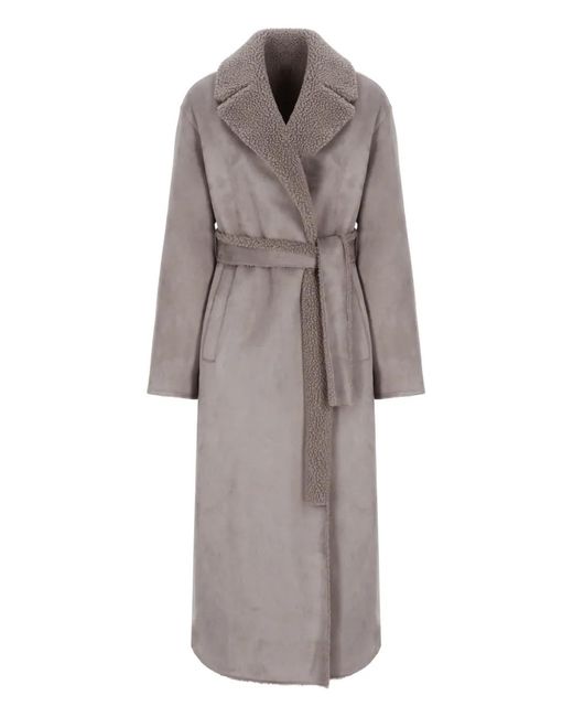 Betta Corradi Gray Peak-Lapel Belted Coat