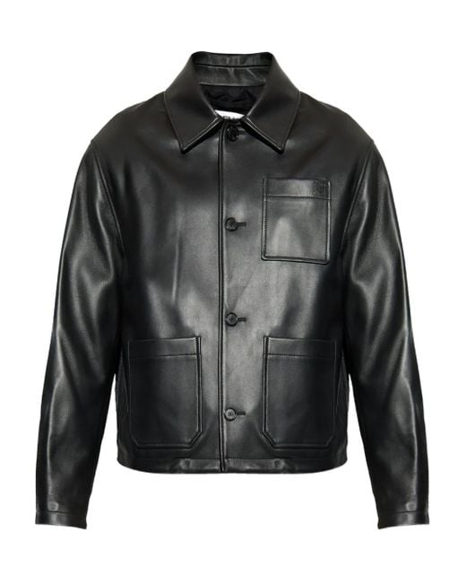 Loewe Black Button-Fastening Pocket Leather Jacket for men