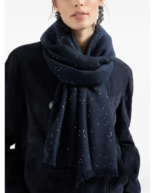 Sciarpa Con Frange di Brunello Cucinelli in Blue
