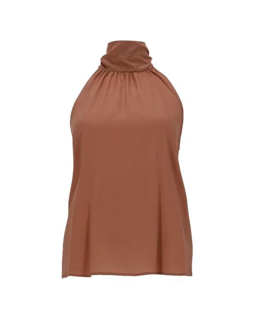 PT Torino Brown Anita Halterneck Gathered Blouse
