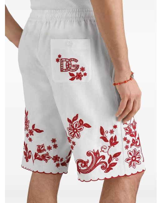 Dolce & Gabbana White Embroidered Linen Vanity Bermuda for men