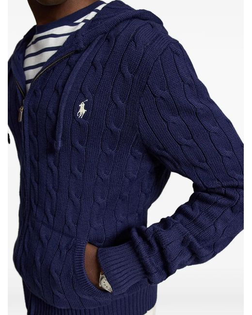 Polo Ralph Lauren Blue Cable-Knit Zip-Up Hooded Cardigan for men