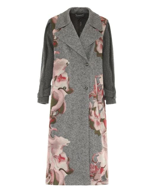 Cappotto Con Ricamo A Fiori di Alberta Ferretti in Gray