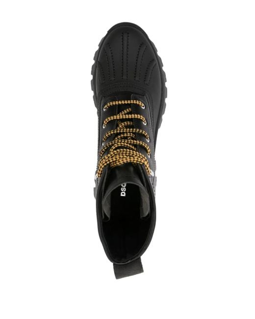 DSquared² Black Lace-Up Leather Ankle Boots for men