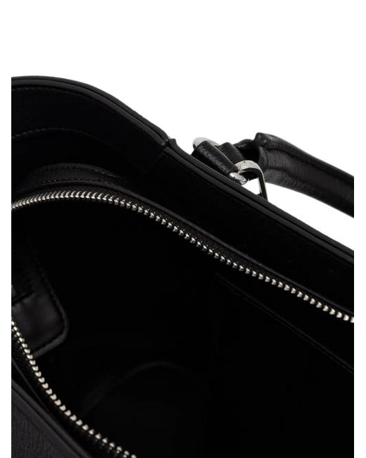 ARMANI EXCHANGE Black Logo-Charm Grained Shopping Tote Bag
