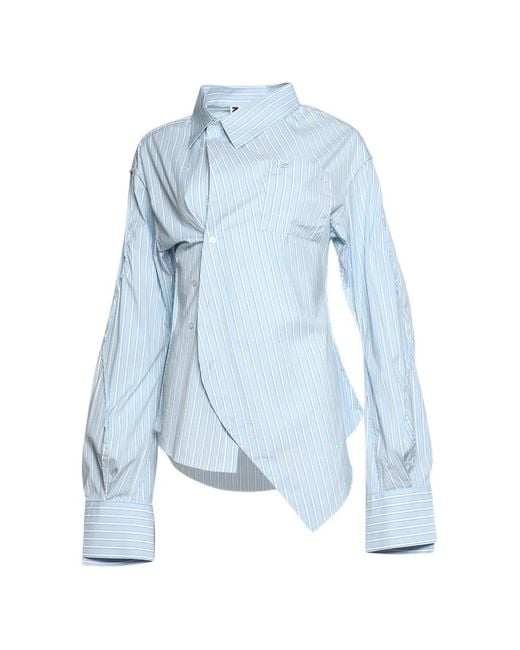 Natasha Zinko Blue Drunk Asymmetric Striped Shirt
