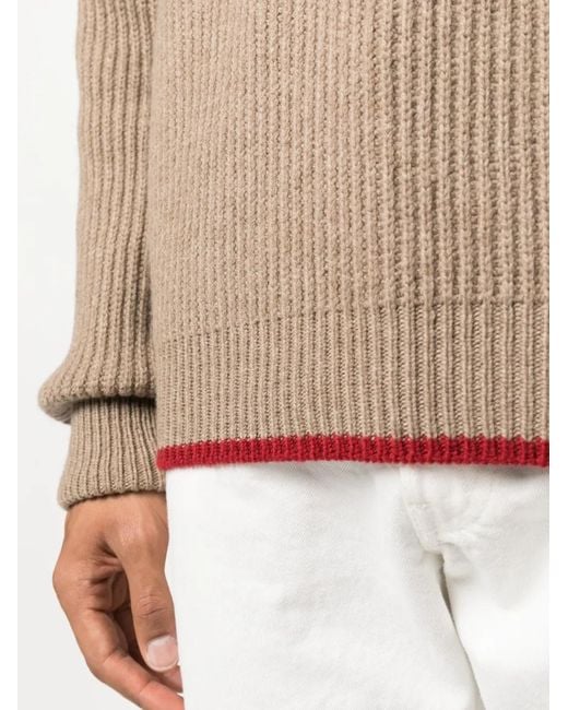 Fay Brown Ribbed-Knit Roll-Neck Sweatshirt for men