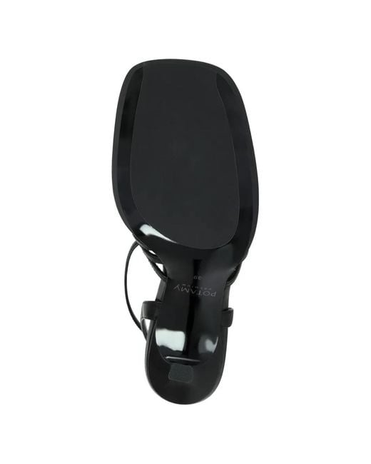 POTAMY White T-Strap Caged Leather Sandals