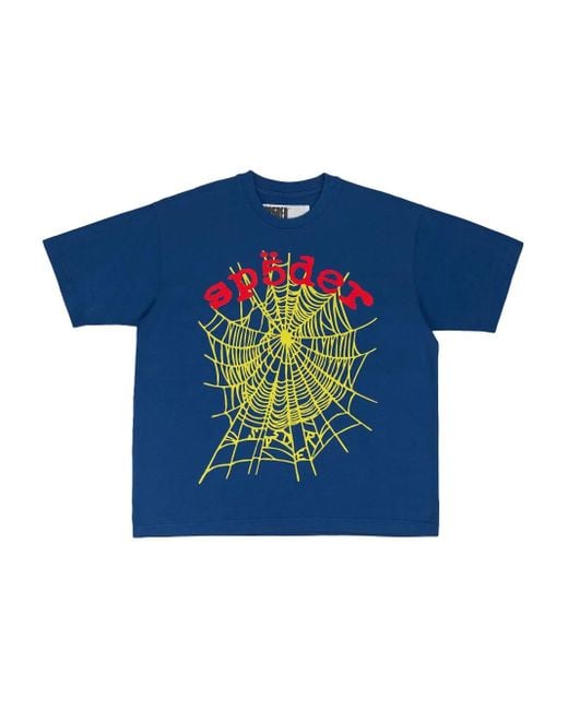 Sp5der Blue Spider Web Logo T-Shirt for men