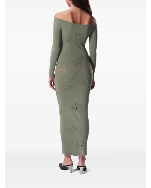 MACCAPANI Green Monogram-Pattern Midi Dress