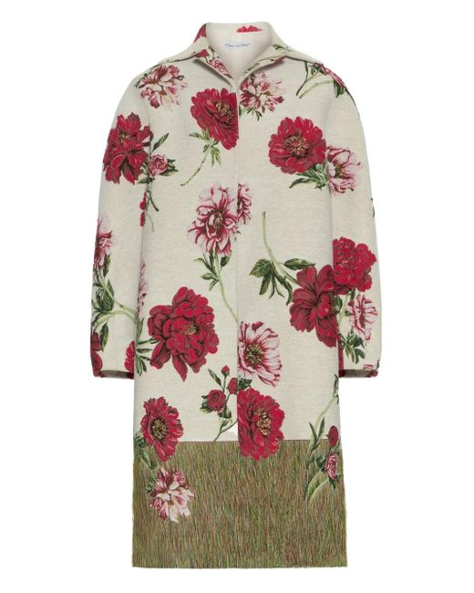Oscar de la Renta Gray Peony Unraveled Jacquard Coat