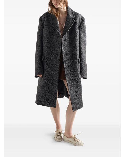 Prada Gray Herringbone Notched-Lapel Coat