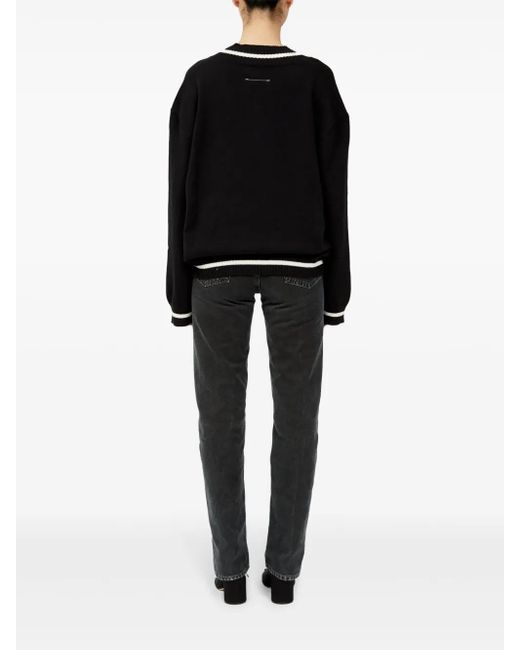 MM6 by Maison Margiela Black Cotton V-Neck Sweater