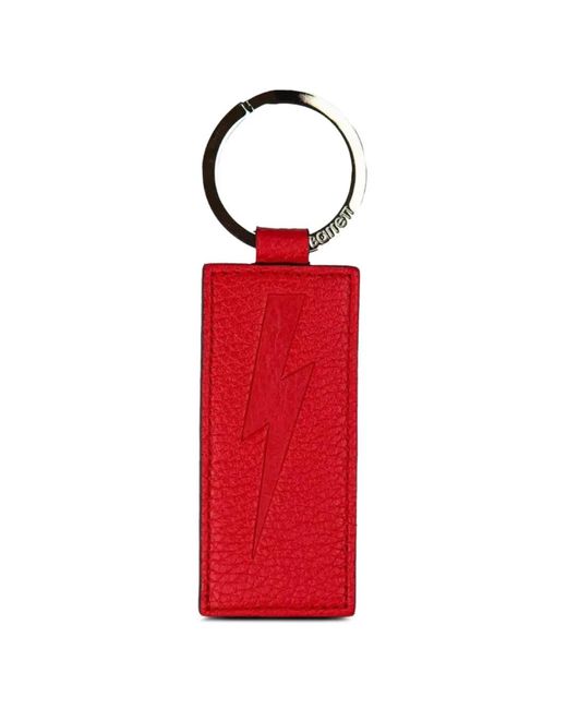 Neil Barrett Red Embossed Lightning Bolt Keychain for men