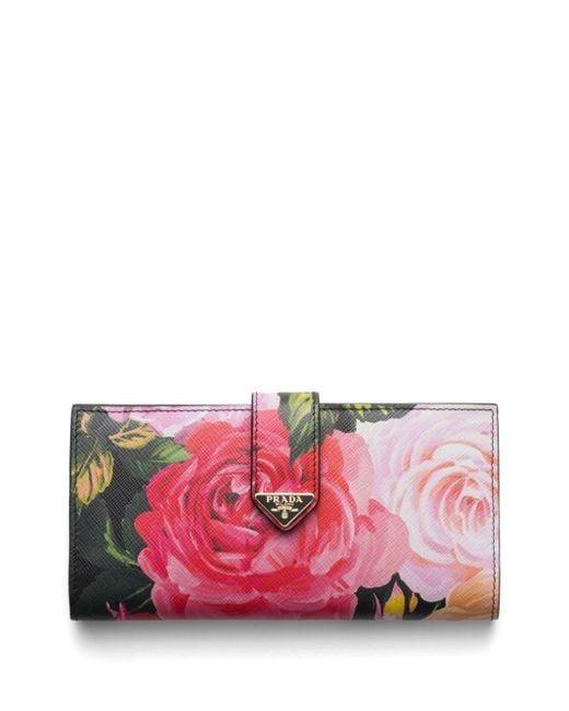 Prada Pink Floral-print Leather Wallet