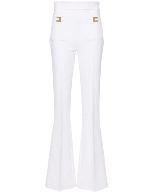 Pantaloni svasati con placca logo di Elisabetta Franchi in White