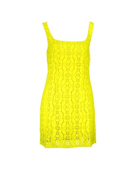 Desigual Yellow Floral-Lace Sleeveless Mini Dress