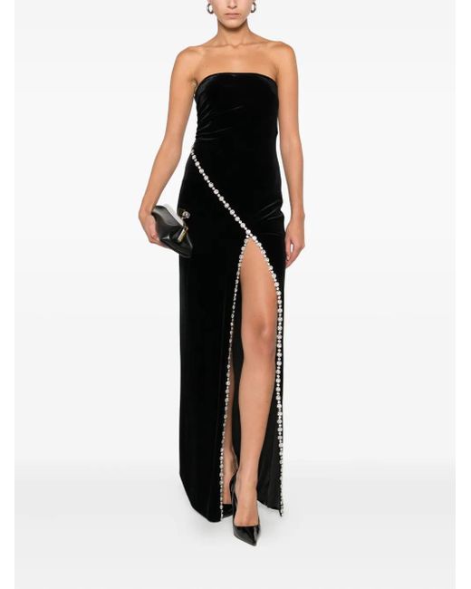 Nissa Black Crystal-Embellished Velvet Maxi Dress