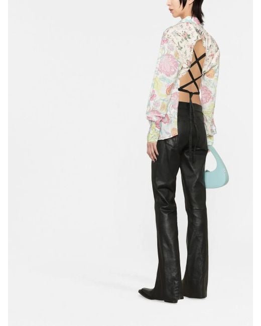 MARINE SERRE White Lace-Back Floral Shirt