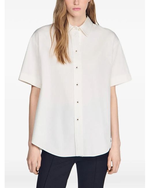 Sandro White Pleated-Back Oversized Shirt