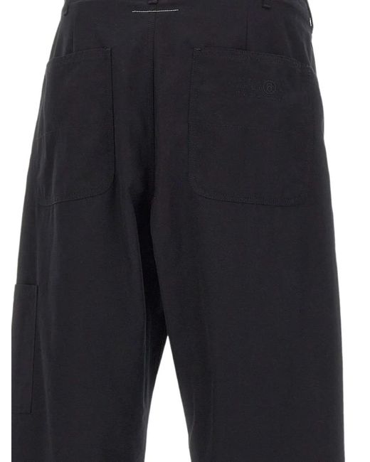 MM6 by Maison Margiela Blue Logo-Embroidered Straight-Leg Trousers for men